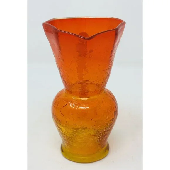 Vtg KANAWHA CRACKLE GLASS AMBERINA 8 Sided Mini Ewer Cruet Pitcher Octogonal - Picture 4 of 10